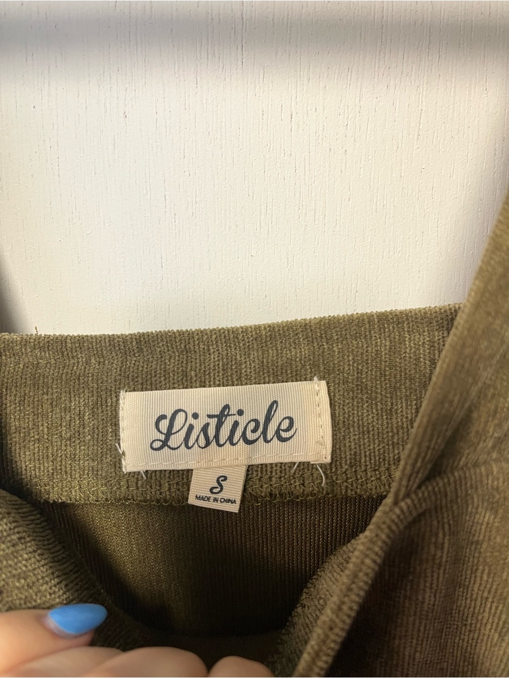 Listicle Olive Green Corduroy Pinafore Overall Dress Size Small Ruffle Hem - Picture 2 of 6